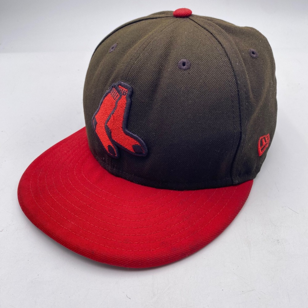 BOSTON RED SOX New Era 59FIFTY Fitted Hat Siz 7 Black Red MLB Flat Brim Baseball